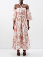 Giambattista Valli - Off-the-shoulder Floral-print Cotton Maxi Dress - Womens - Red Print
