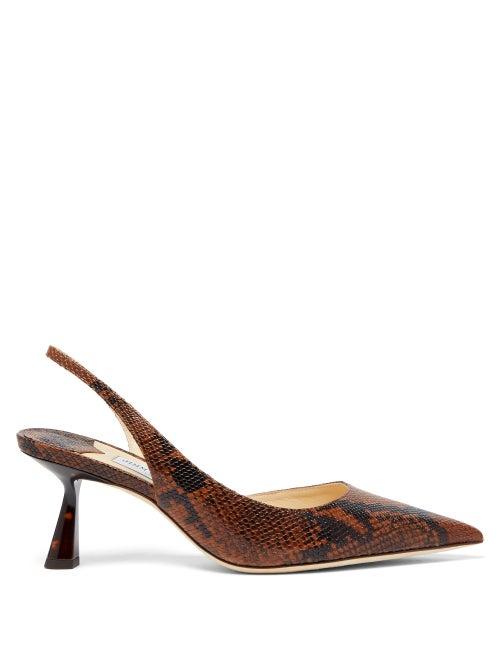 Matchesfashion.com Jimmy Choo - Fetto 65 Python Effect Leather Slingback Pumps - Womens - Tan Multi