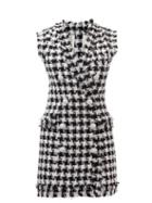 Ladies Rtw Balmain - Houndstooth Cotton-blend Eyelash-tweed Mini Dress - Womens - Black White