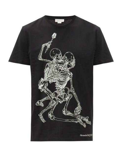 Matchesfashion.com Alexander Mcqueen - Lovers Skeleton-print Cotton T-shirt - Mens - Black Multi