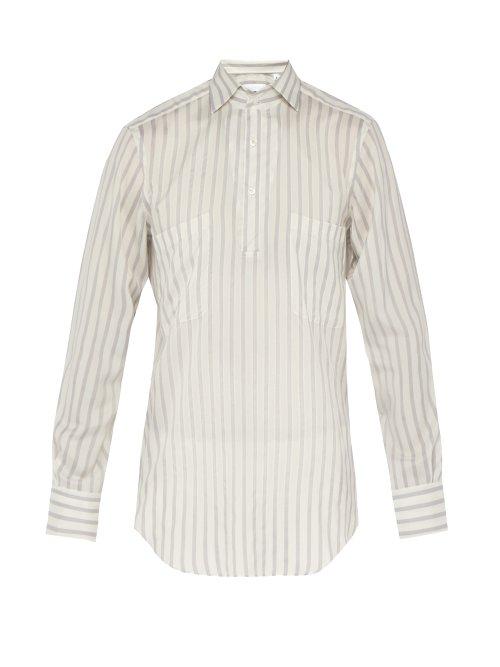 Matchesfashion.com P. Johnson - Half Placket Silk Shirt - Mens - Beige Multi