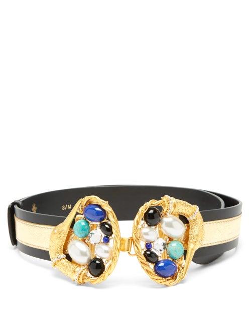 Matchesfashion.com Sonia Petroff - Swan-head Cabochon Leather Belt - Womens - Blue Multi