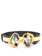 Matchesfashion.com Sonia Petroff - Swan-head Cabochon Leather Belt - Womens - Blue Multi