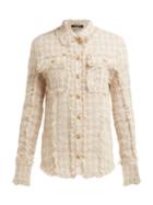 Matchesfashion.com Balmain - Fringed Tweed Safari Shirt Jacket - Womens - Beige
