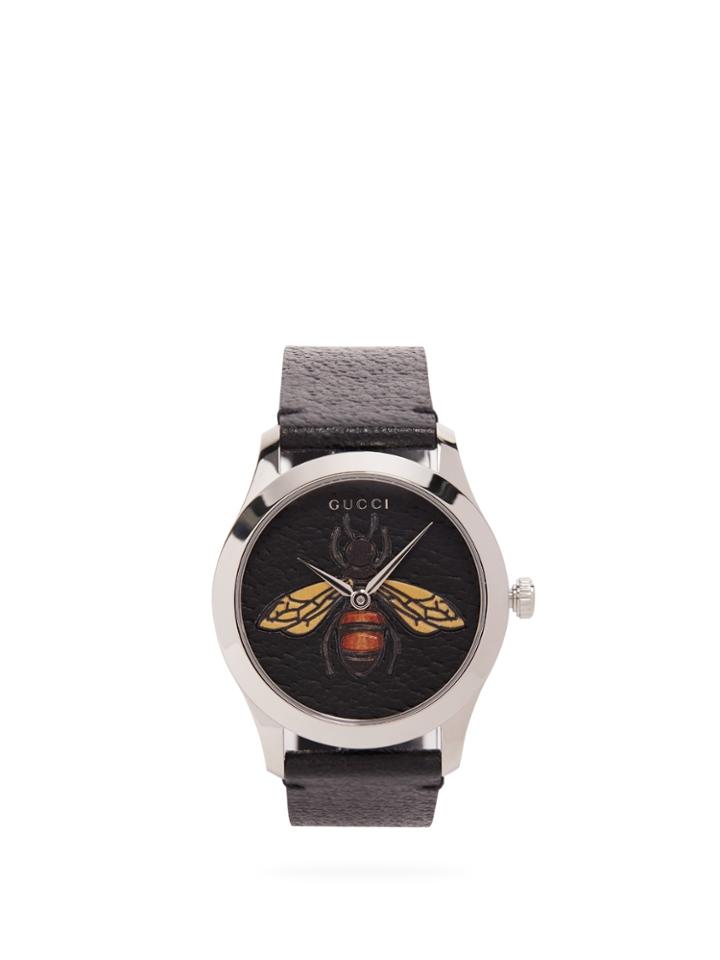 Gucci G-timeless Bee-embellished Leather Watch