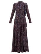 Matchesfashion.com Chlo - Aquatic Floral Print Slit Hem Maxi Dress - Womens - Navy Multi