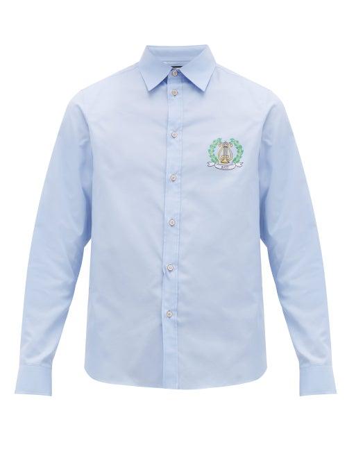 Matchesfashion.com Gucci - Crest Logo Cotton Poplin Shirt - Mens - Blue
