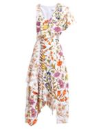 Matchesfashion.com Peter Pilotto - Botanical Print Asymmetric Cloqu Midi Dress - Womens - White Multi