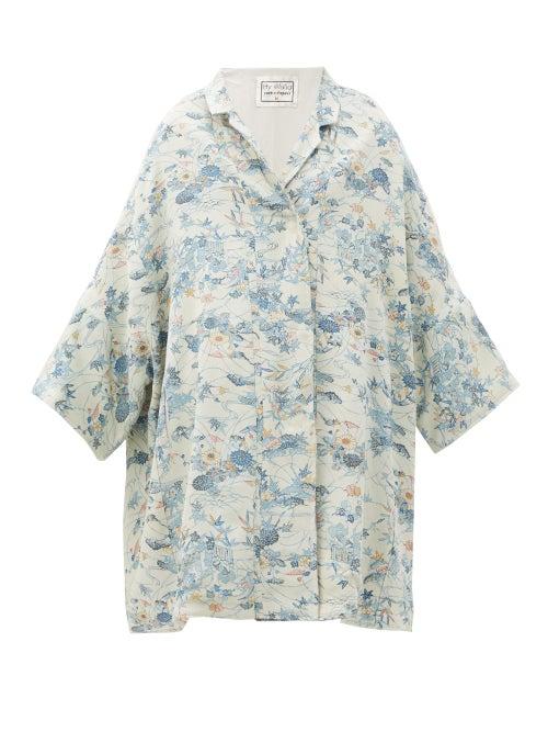 Matchesfashion.com By Walid - Jasemine 19th-century Kimono-inspired Silk Coat - Womens - Blue Print
