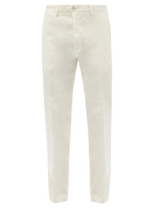 120 Lino 120% Lino - Linen-hopsack Slim Suit Trousers - Mens - Cream