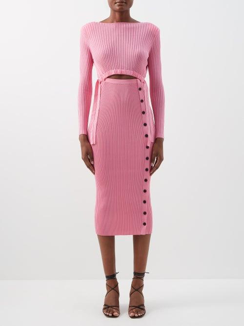 Self-portrait - Cutout Ribbed-jersey Midi Dress - Womens - Pink