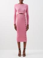 Self-portrait - Cutout Ribbed-jersey Midi Dress - Womens - Pink