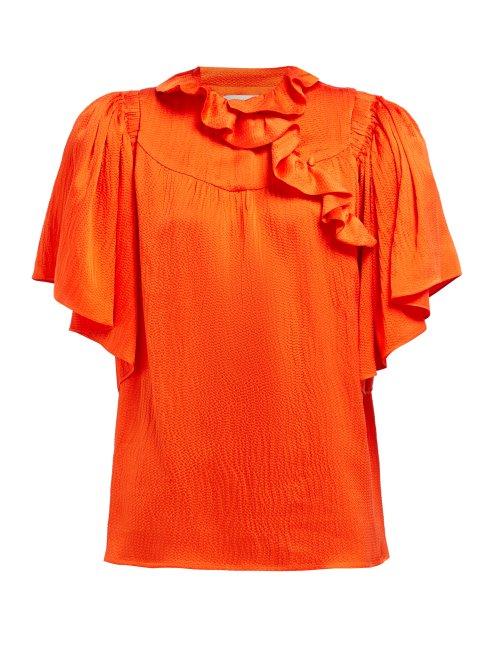 Matchesfashion.com Preen By Thornton Bregazzi - Wiona Ruffled Silk Satin Top - Womens - Red