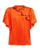 Matchesfashion.com Preen By Thornton Bregazzi - Wiona Ruffled Silk Satin Top - Womens - Red