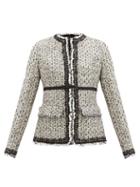 Matchesfashion.com Giambattista Valli - Velvet-trimmed Lam-tweed Jacket - Womens - White Multi
