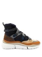 Matchesfashion.com Chlo - Sonnie Raised Sole Suede And Shearling Trainers - Womens - Navy Multi
