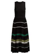 Matchesfashion.com Proenza Schouler - Striped Ribbed Knit Cotton Blend Midi Dress - Womens - Black Multi