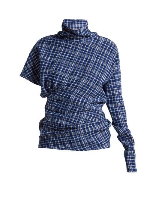 Matchesfashion.com Calvin Klein 205w39nyc - Asymmetric Checked High Neck Top - Womens - Blue Multi