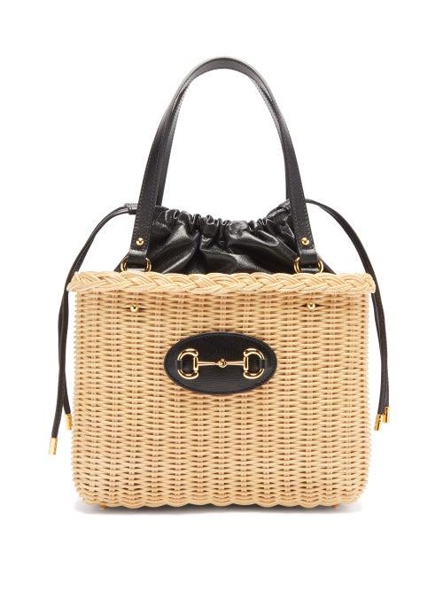 Ladies Bags Gucci - 1955 Horsebit Raffia And Leather Basket Bag - Womens - Black Multi