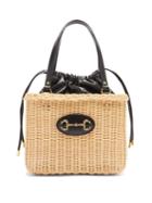 Ladies Bags Gucci - 1955 Horsebit Raffia And Leather Basket Bag - Womens - Black Multi