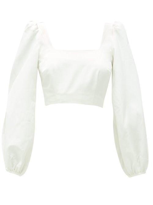 Matchesfashion.com Racil - Moire Square-neck Cotton-blend Cropped Top - Womens - Ivory