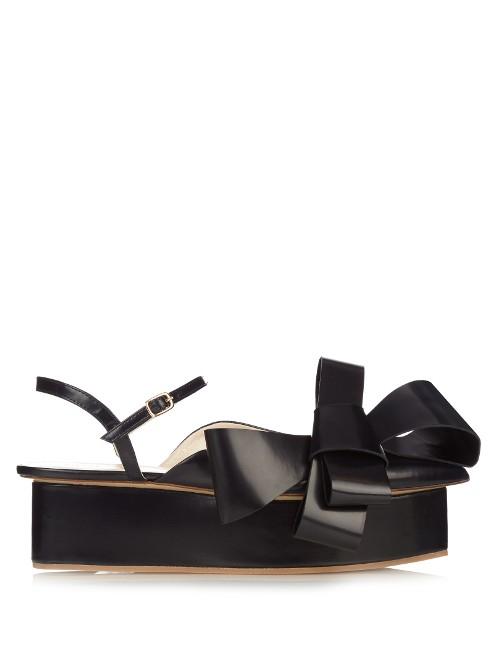 Delpozo Patent-leather Bow-embellished Flatform Pumps