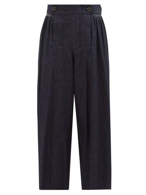 Maison Margiela - Pleated-waist Denim Wide-leg Trousers - Womens - Dark Denim
