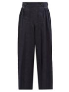 Maison Margiela - Pleated-waist Denim Wide-leg Trousers - Womens - Dark Denim
