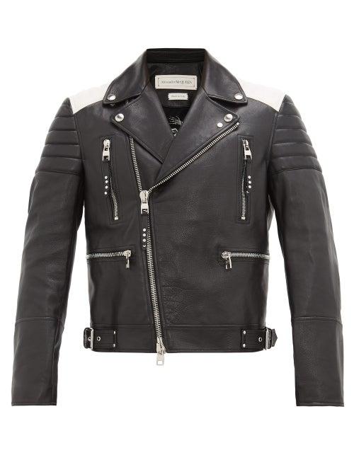 Matchesfashion.com Alexander Mcqueen - Quilted-panel Leather Biker Jacket - Mens - Black White