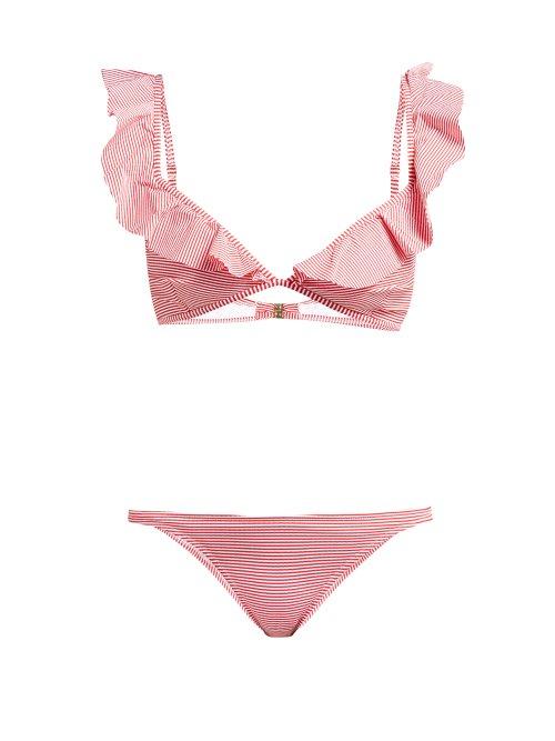 Matchesfashion.com Melissa Odabash - Brazil Ruffled Striped Bikini - Womens - Red Print