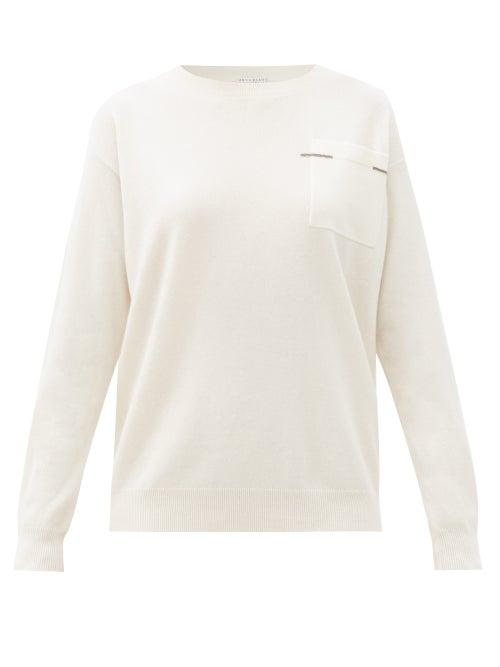 Matchesfashion.com Brunello Cucinelli - Monili-trim Pocket Cashmere Sweater - Womens - Ivory