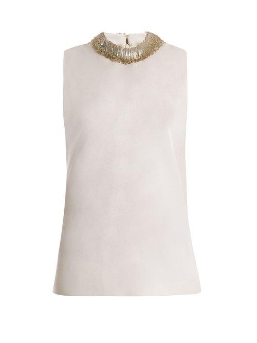 Matchesfashion.com Goat - Fig Bead Embellished Sleeveless Wool Top - Womens - Cream