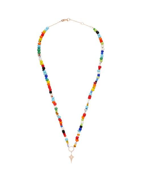 Matchesfashion.com Diane Kordas - Shield Diamond & 14kt Rose-gold Beaded Necklace - Womens - Multi
