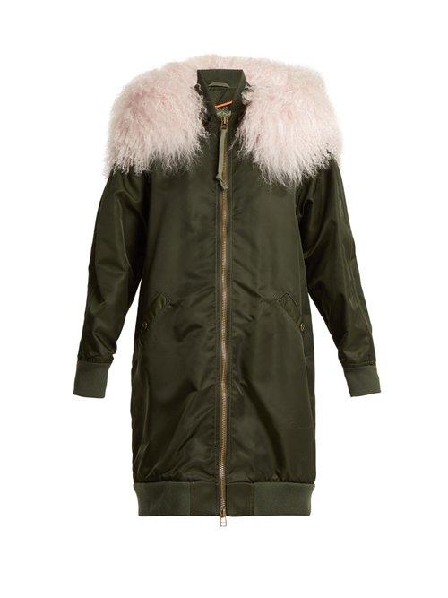Matchesfashion.com Mr & Mrs Italy - Shearling Trimmed Long Line Bomber Jacket - Womens - Dark Green Multi