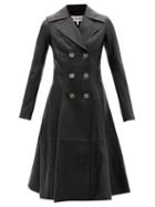 Ladies Rtw Loewe - Double-breasted Anagram Leather Coat - Womens - Black