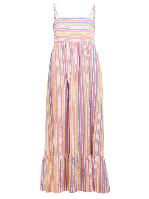 Matchesfashion.com Belize - Sanah Striped Cotton Seersucker Midi Dress - Womens - Multi