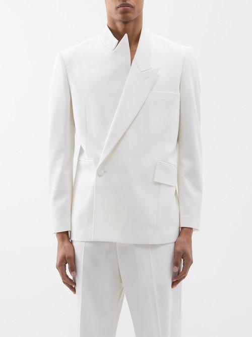 Alexander Mcqueen - Double-breasted Asymmetric Wool Blazer - Mens - White