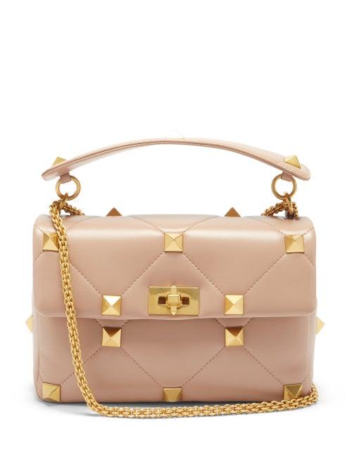 Ladies Bags Valentino Garavani - Roman Stud Quilted-leather Shoulder Bag - Womens - Beige