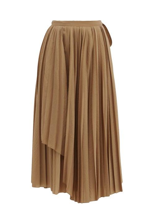Matchesfashion.com Sara Lanzi - Pleated Wool-blend Wrap Skirt - Womens - Dark Beige