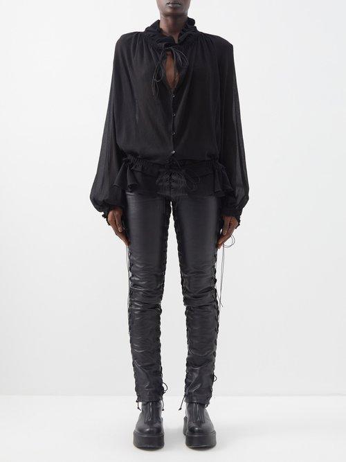 Petar Petrov - Louie Drawstring-neck Silk Blouse - Womens - Black