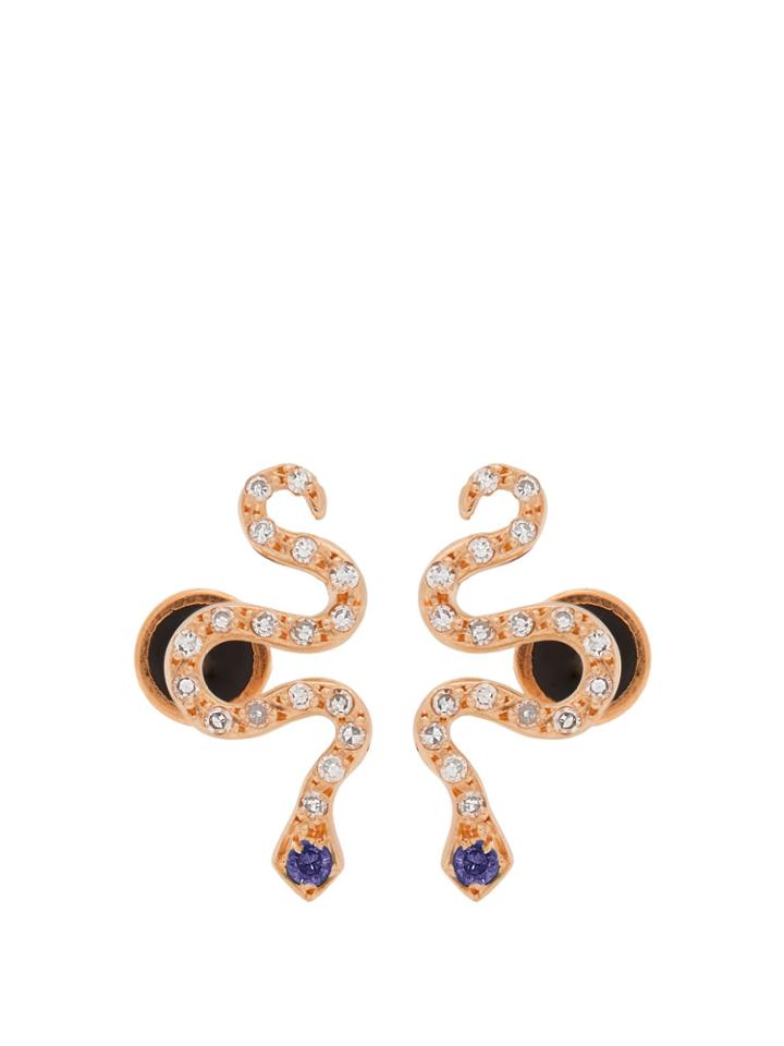 Ileana Makri Diamond, Sapphire & Rose-gold Snake Earrings