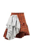 Matchesfashion.com Germanier - Sequin-ruffle Asymmetric Checked-cotton Mini Skirt - Womens - Silver Multi