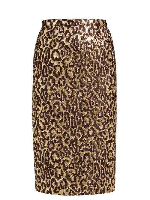 Matchesfashion.com Rochas - Oncidium Leopard Brocade Pencil Skirt - Womens - Leopard