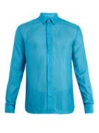 Matchesfashion.com Saint Laurent - Point Collar Silk Shirt - Mens - Blue