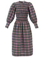 Ganni - Checked Seersucker Cotton-blend Dress - Womens - Black Multi