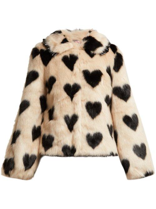 Matchesfashion.com Shrimps - Cullen Heart Print Faux Fur Jacket - Womens - Beige Multi
