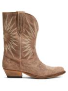 Matchesfashion.com Golden Goose - Wish Star Contrast Stitch Suede Boots - Womens - Grey White