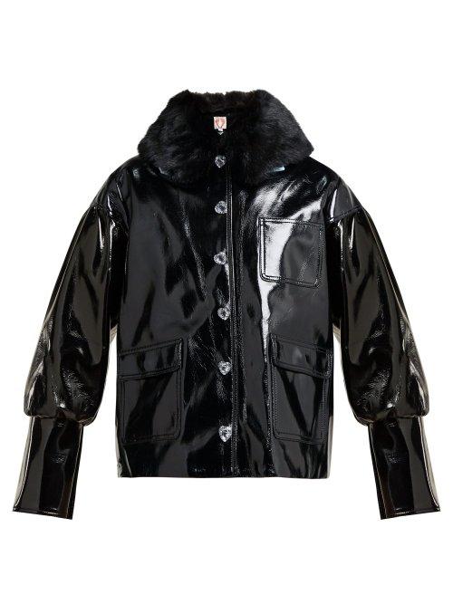 Matchesfashion.com Shrimps - Liam Faux Fur Collar Pvc Bomber Jacket - Womens - Black
