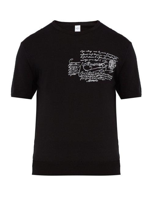 Matchesfashion.com Berluti - Scritto Embroidered Wool Jersey T Shirt - Mens - Black