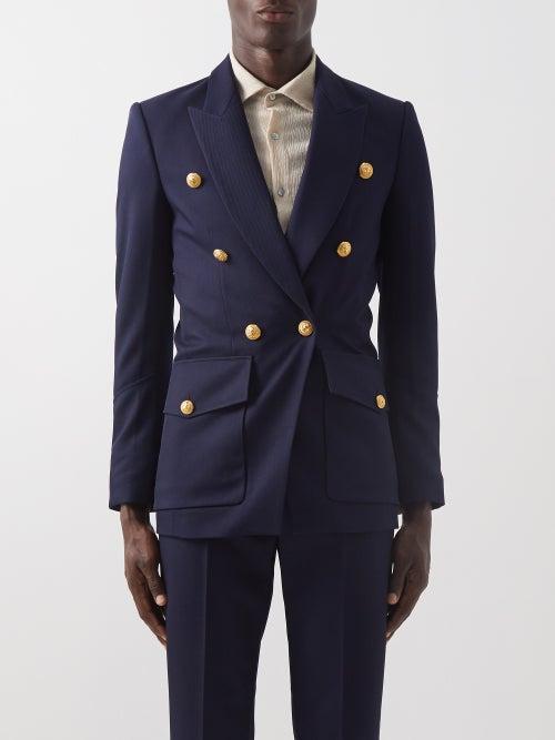 Balmain - Double-breasted Wool Blazer - Mens - Navy